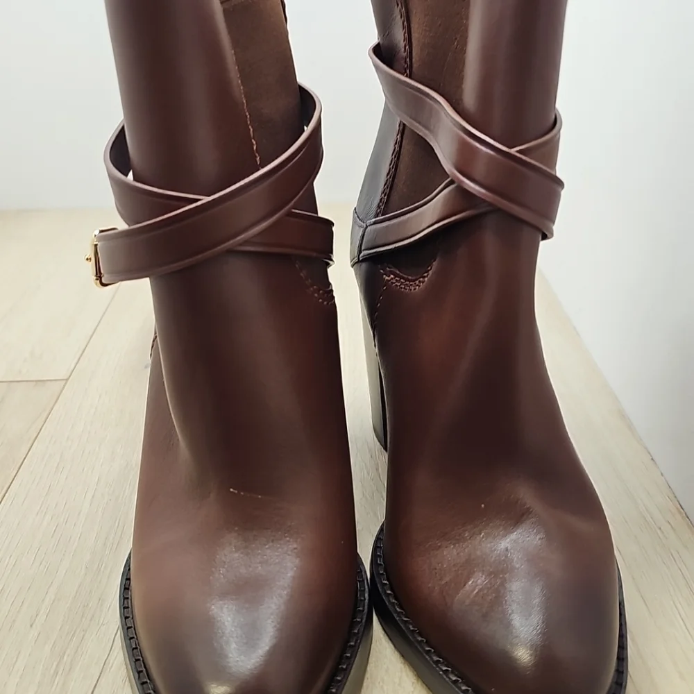 NEW WOMENS COACH JACKSON DARK SADDLE BROWN VEGAN LEATHER ANKLE BOOTS SIZE 9 - Picture 4 of 7